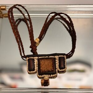 Antique Ethnic African TRIBAL Leather fur Vintage Necklace
